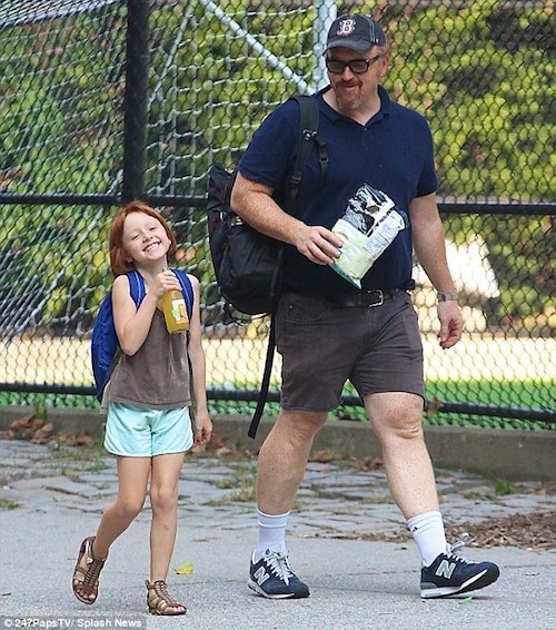 Boston's Louis C.K. walking with daughter in NYC.