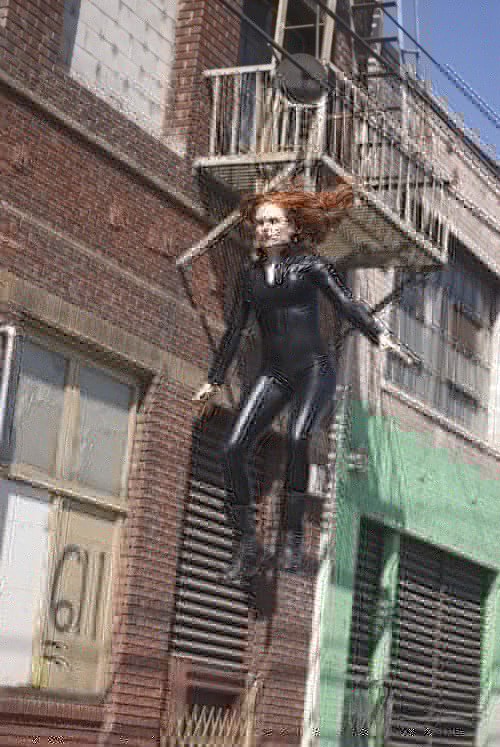 Kate Boyer as a stunt double on set.