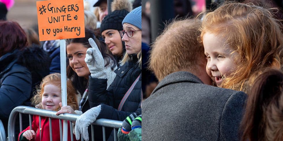 Prince Harry Hugs Fellow Redhead Holding a #GingersUnite Sign
